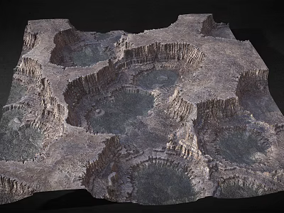 Vast Natural Rocky Landscape With Crater-like Depressions And Eroded Geological Formations 3d model