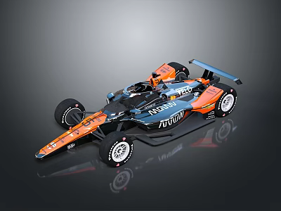 Formula Race Car With Sleek Aerodynamic Design Orange Blue Livery And Sponsor Logos 3d model