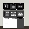 Modern Black And White Kitchen Appliances Stacked With Ovens Dishwashers And Cabinets
