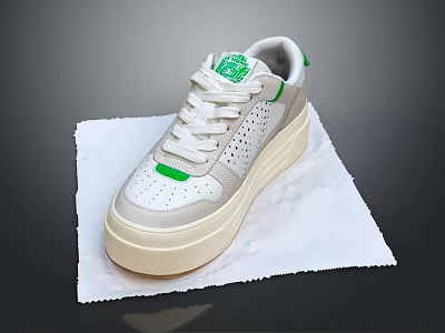 White and Green Platform Shoes With Perforated Upper Beige Sole And Logo On Tongue 3d model