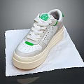 White and Green Platform Shoes With Perforated Upper Beige Sole And Logo On Tongue