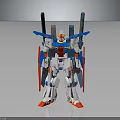 White Main Body Mecha Robot With Blue Thrusters Red Legs And Yellow Accents