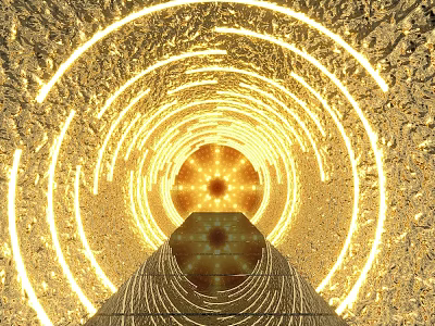Golden Event Passage Interior With Illuminated Circular Light Rings And Smooth Path 3d model
