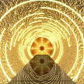 Golden Event Passage Interior With Illuminated Circular Light Rings And Smooth Path 3d model