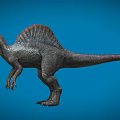 Realistic Spinosaurus 3D Model With Large Sail Back And Open Mouth On Blue Background