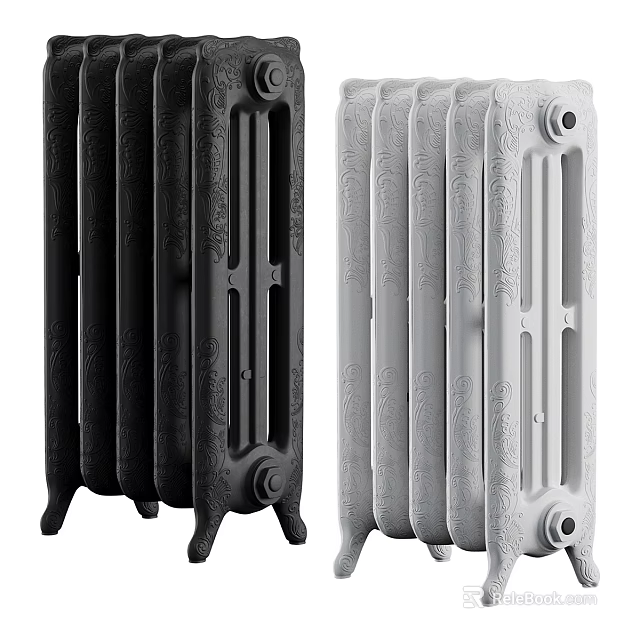 Vintage Style Ornate Radiators in Black and White Colors for Home Heating 3d model 