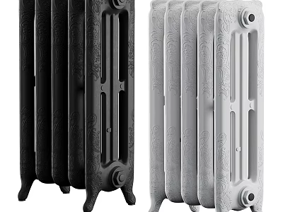 Vintage Style Ornate Radiators in Black and White Colors for Home Heating 3d model