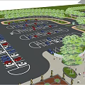 Spacious Parking Lot With Parked Cars Lush Trees And Pedestrian Walkways
