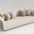 Beige Multi Person Sofa With Plush Decorative Pillows And Black Trim 3d model