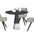 Round Dining Table Set With Gray Upholstered Chairs Marble Base Decorative Items 3d model