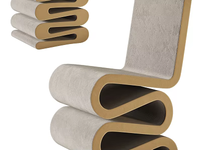 Modern Single Chair Design With Curved Wooden Frame And Gray Fabric Upholstery 3d model