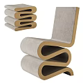 Modern Single Chair Design With Curved Wooden Frame And Gray Fabric Upholstery