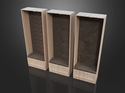 Three Vertical Wooden Cabinets With Diamond Pattern Interior And Bottom Drawers 3d model