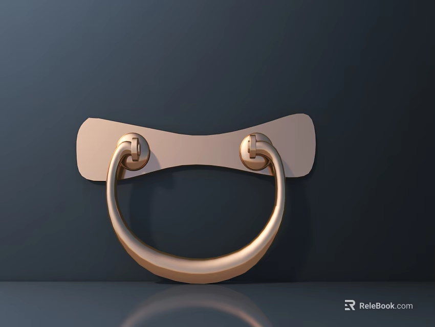 Sleek Golden Metallic Ring Shaped Door Handle on Dark Modern Backdrop 3d model 