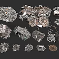 Collection of Different Crushed Stone Pieces and Recycled Wood Waste Materials