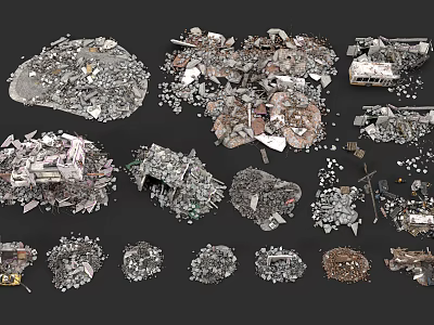 Collection of Different Crushed Stone Pieces and Recycled Wood Waste Materials 3d model
