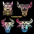 Colorful Decorative Bull Head 2D Silhouette Hanging Decorations With Artistic Patterns 3d model