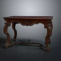 Elegant Traditional Antique Wooden Table With Ornate Carvings And Curved Legs Design