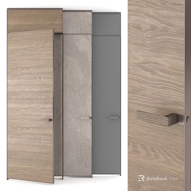 Modern Wooden Hinged Door With Sleek Design And Metallic Handle 3d model 