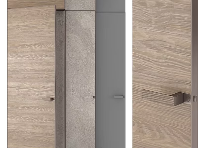 Modern Wooden Hinged Door With Sleek Design And Metallic Handle 3d model