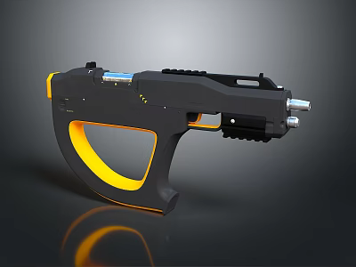 Futuristic Black And Yellow Blaster With Ergonomic Grip And Tactical Design 3d model