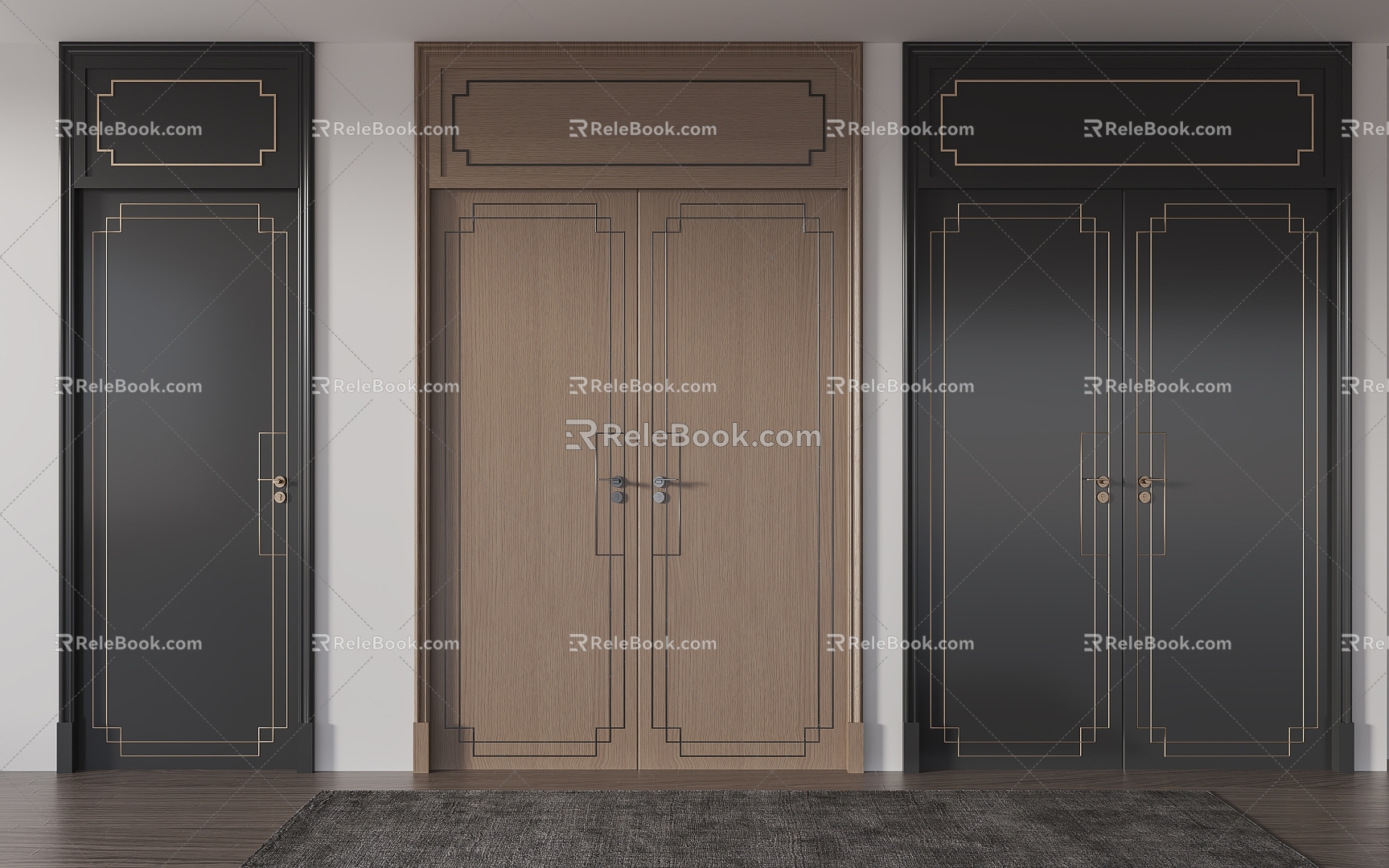 New Chinese style double door single door 3d model