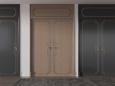 New Chinese style double door single door 3d model