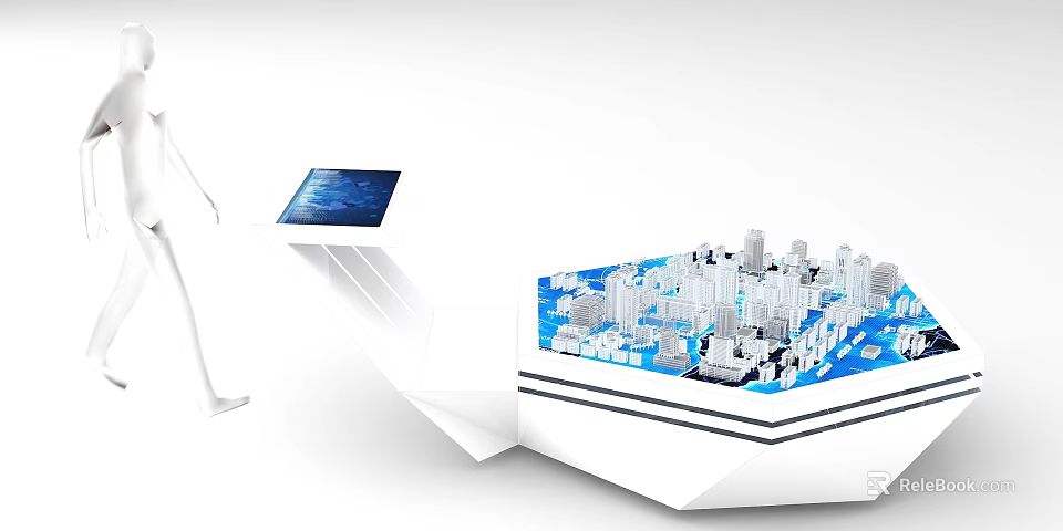 Interactive Modern Urban Sandbox Model With Detailed City Buildings And Digital Screen 3d model 