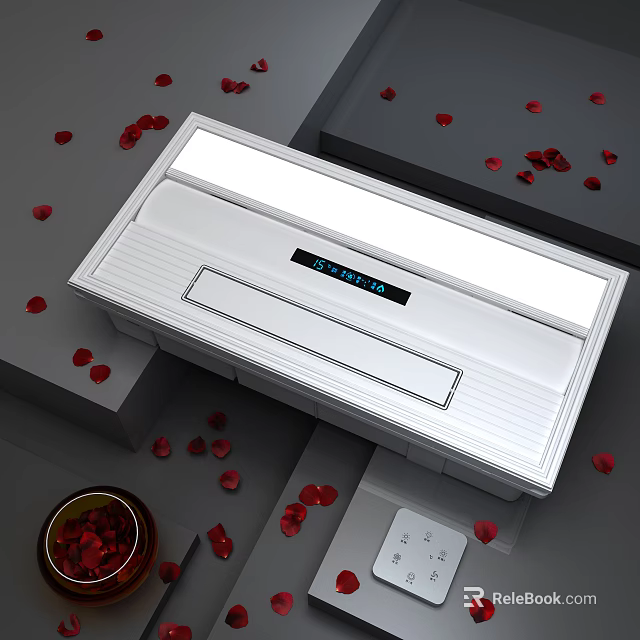 Modern White Bathroom Heater With Digital Display And Rose Petals Around 3d model 