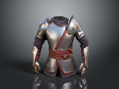 Medieval Metal Armor With Red Belt And Shiny Metallic Surface Design 3d model