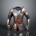 Medieval Metal Armor With Red Belt And Shiny Metallic Surface Design