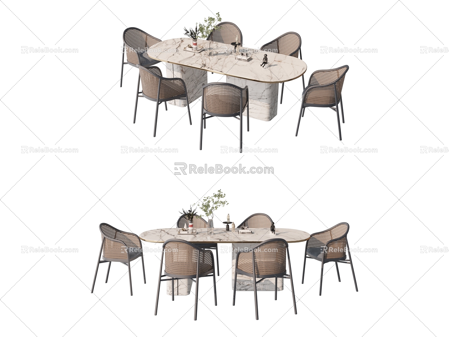 Style Dining Room Table and Chair Table and Chair Combination 3d model