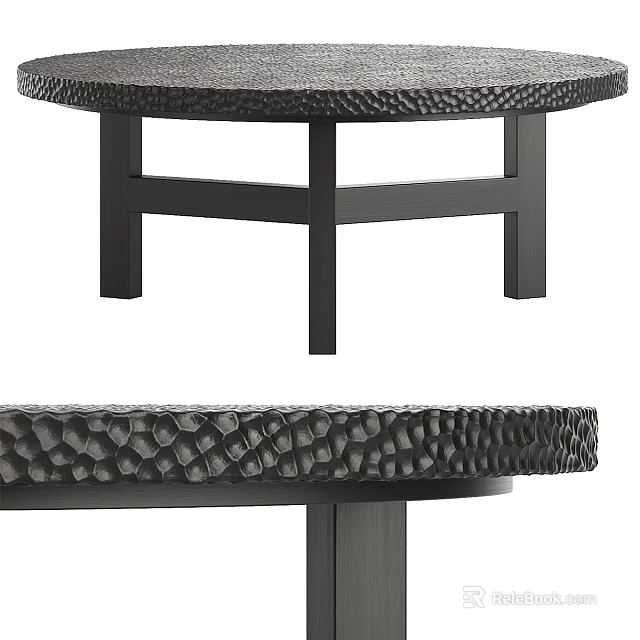 Elegant Black Round Dressing Table With Textured Surface And Sturdy Legs 3d model