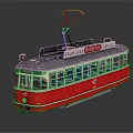 Vintage Red And Gray Tram With Overhead Wires Classic Body Design And Windows