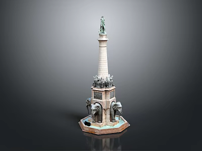 Scenic Monumental Column With Top Statue And Elephant Base In Landscape View 3d model