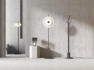 Modern Floor Lamps With Various Stylish Designs In Minimalist Interior Space 3d model