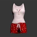 Women's Pink Sleeveless Top With Red Buttons Red Shorts White Floral Pattern Drawstring