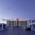 Modern Office Building Exterior With White Facade Glass Windows Main Entrance And Blue Sky