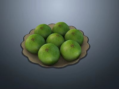 Seven Fresh Green Limes Placed On A Ceramic Plate For Healthy Daily Fruit 3d model