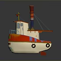 Colorful Toy Boat With Red Chimney White Hull Blue Accents And Orange Deck