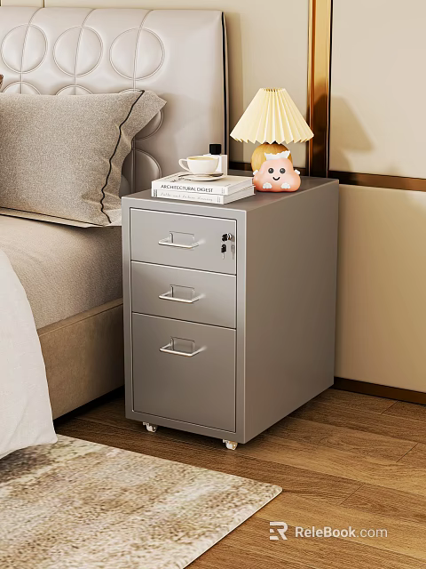 Bedside Cabinet With Drawers Games Cup Books And Lamp In Bedroom 3d model 