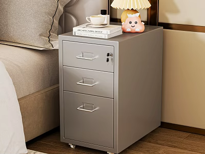 Bedside Cabinet With Drawers Games Cup Books And Lamp In Bedroom 3d model