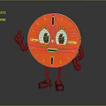 Orange Round Cartoon Clock Character With Anthropomorphic Eyes Arms Legs Raising Index Finger