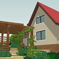 Detached Villa With Red Roof Green Trees Lawn And Swimming Pool Garden