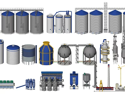 Industrial Equipment Featuring Storage Tanks Towers Piping Systems And Processing Vessels For Plant 3d model