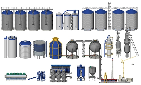 Modern Industrial LOFT Equipment Grain Depot Plant Equipment 3d model