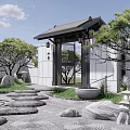 Japanese Dry Landscape Garden With Stone Path Rock Formations And Stone Lantern