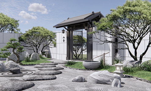 New Chinese Courtyard Dry Landscape Courtyard Landscape 3d model