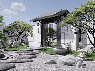 New Chinese Courtyard Dry Landscape Courtyard Landscape 3d model