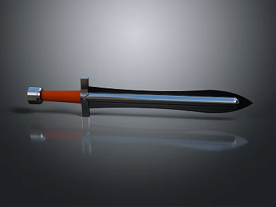 3D Model Sword With Silver Blade Orange Handle Smooth Surface And Reflection On Gray Background 3d model